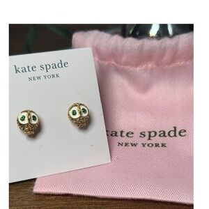 Kate Spade Night Bird Pavé Owl Stud Earrings NWT Gold Enamel Crystal K5237